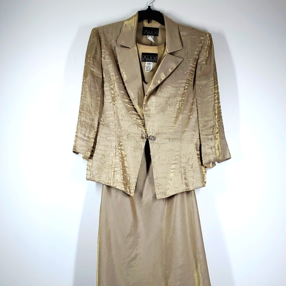 Alex Evenings Champagne Evening Dress with Matching Blazer 12 EUC